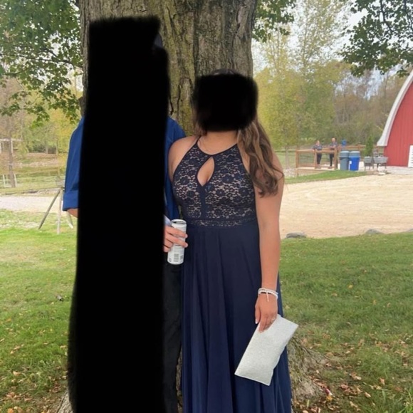 Navy Blue Lace Halter Dress - Picture 1 of 5